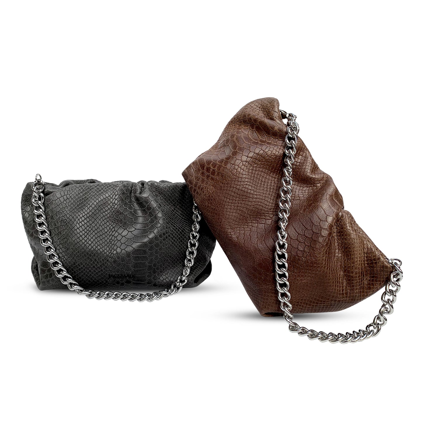 SCRUNCH MOCHA embossed leather