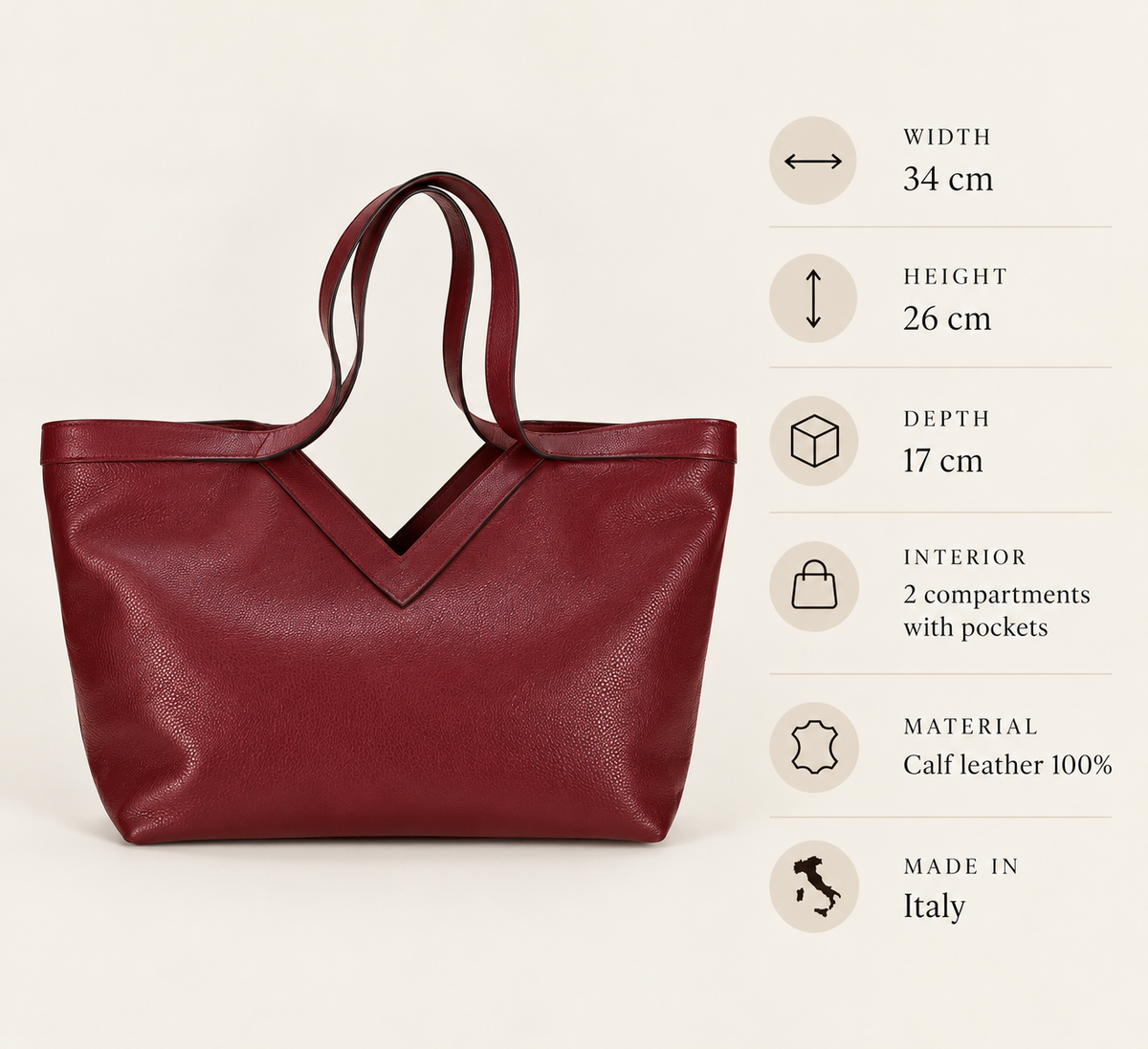 VALENTINA Burgundy Tote Bag